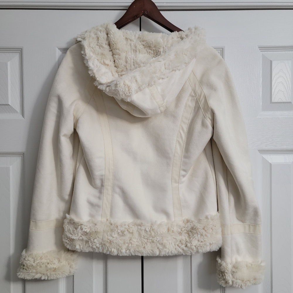 Guess Jeans Cream Sherpa Lined Hooded Jacket Women's Size Large - Picture 4 of 13